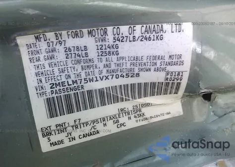 1997 Mercury Grand Marquis Ls z USA, uszkodzony, nr VIN 2MELM75W1VX704528